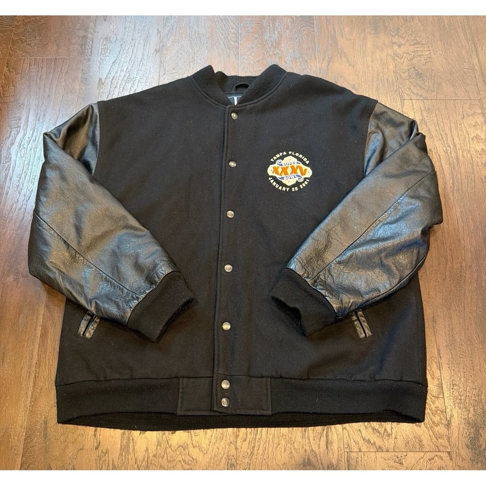 VTG 2001 Super Bowl Tampa Varsity Jacket Men xLarge Wool Leather Lee Sports